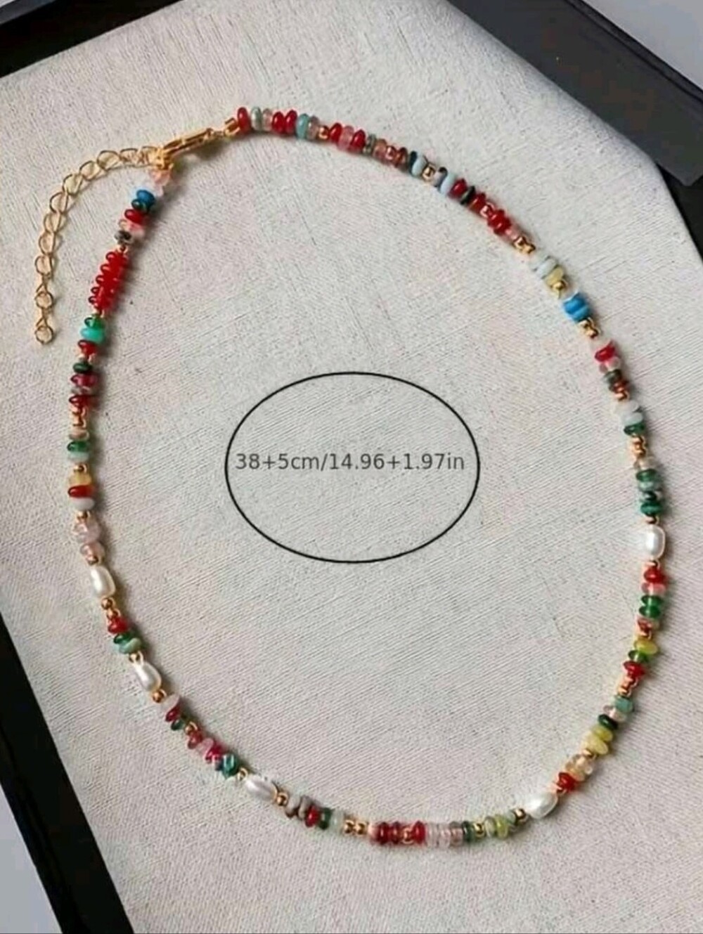 Gold Plated Faux Pearl Pendant Necklace with Multicolor Beads Choker